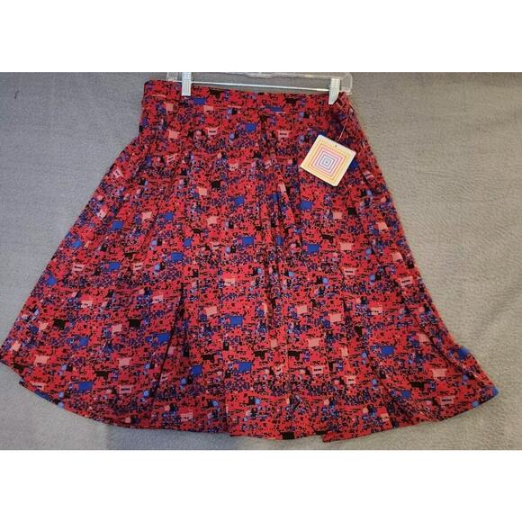 LuLaRoe Madison Skirt Women's Size 3XL Red Blue‎ Pleated Pockets Stretch NWT - Picture 1 of 7